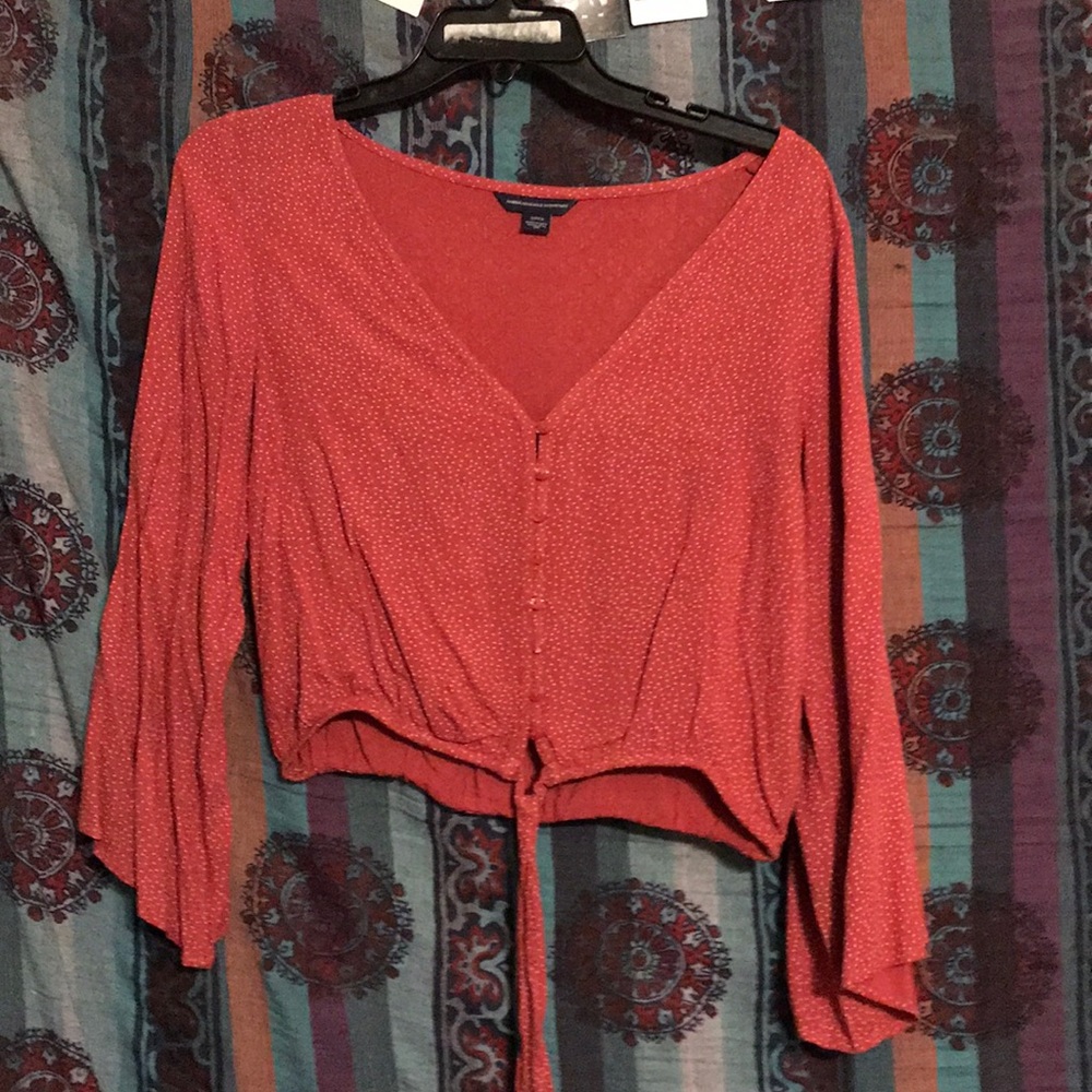 Red with white spot blouse